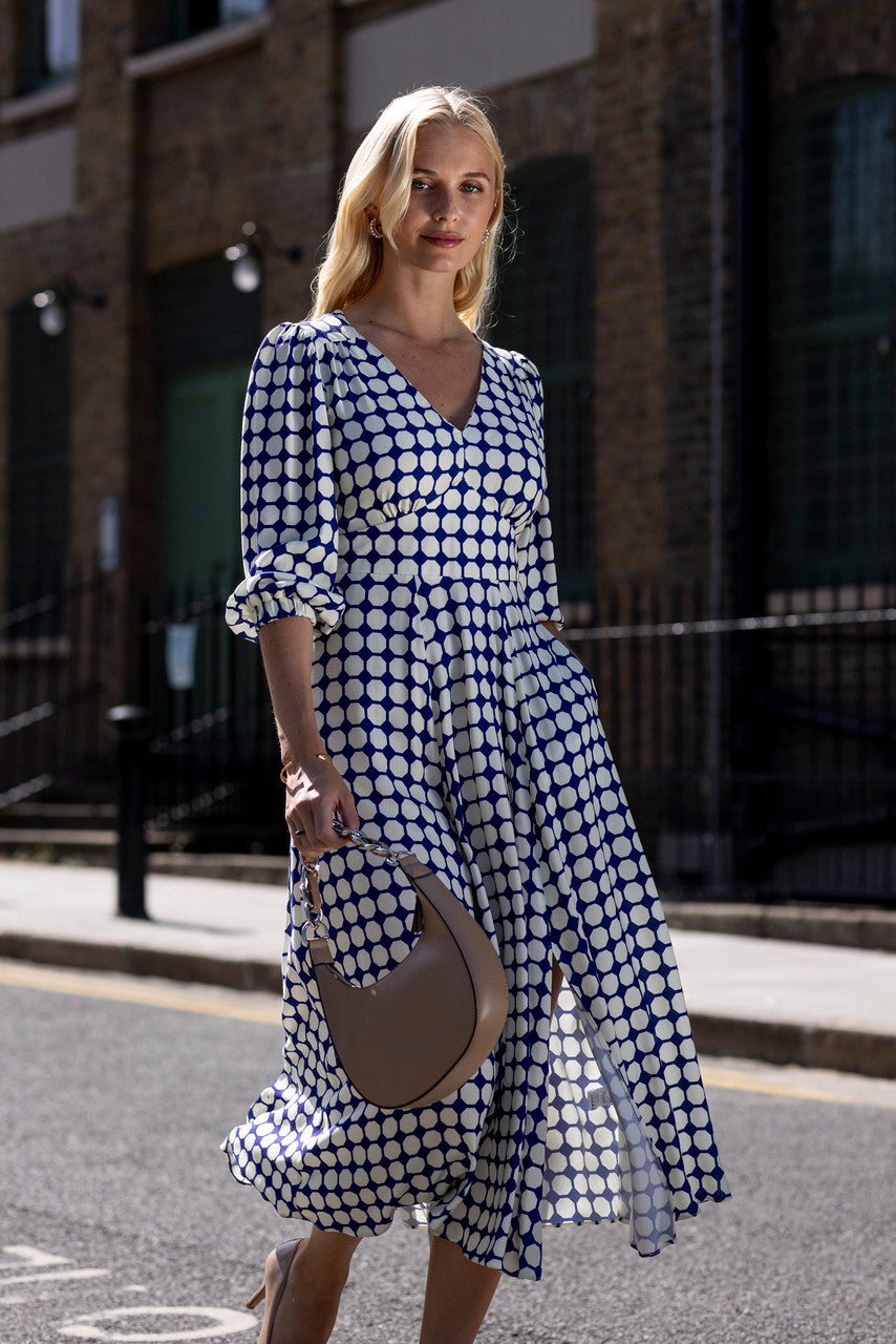 Closet London Elegant Navy Full Skirt Wrap Dress