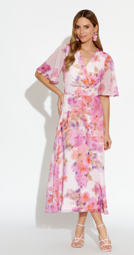 Role Mode V-Neck Floral Tie Back Dress