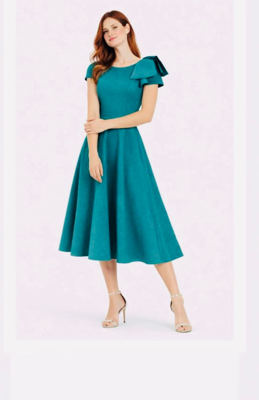 Green skater skirt with shoulder detail