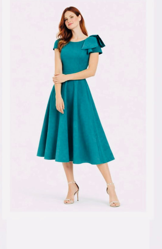 Green skater skirt with shoulder detail
