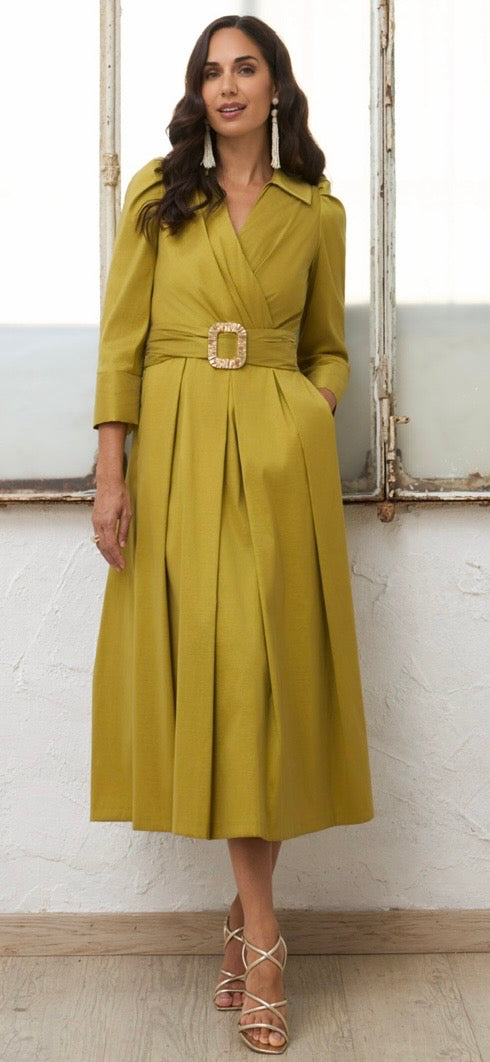 Mustard dress wrapped belt dress