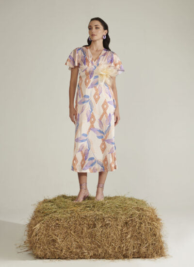 Le Sarte Del Sole Peach & lilac v neck dress
