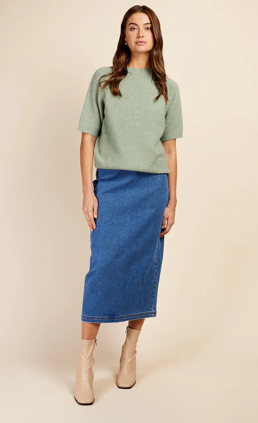 Mid-Blue Midi Pencil Skirt