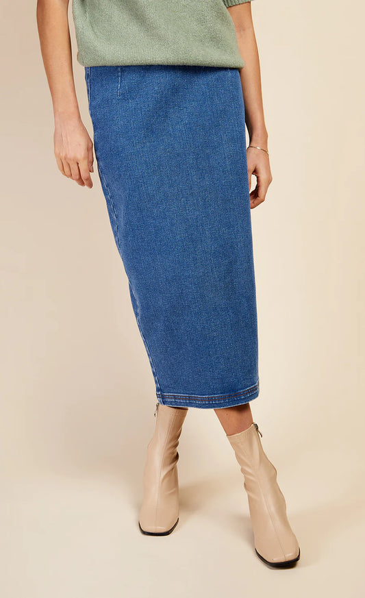 Mid-Blue Midi Pencil Skirt