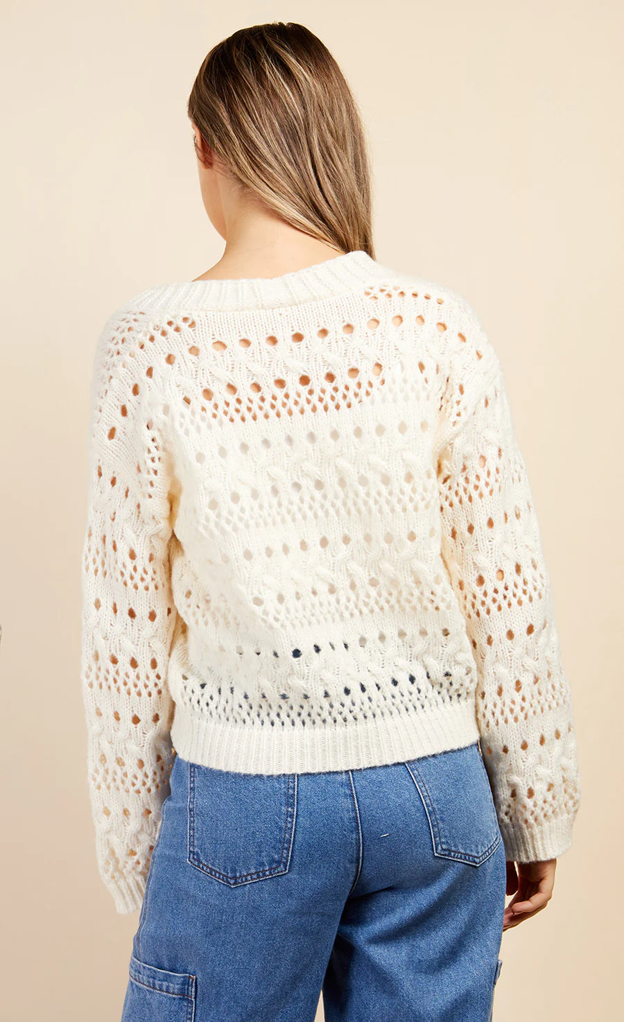 Cream Open Knit Cardigan By Vouge Williams