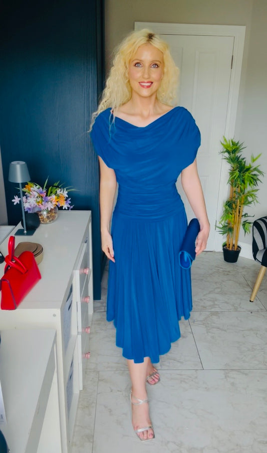 Carbon tea length dress in Blue