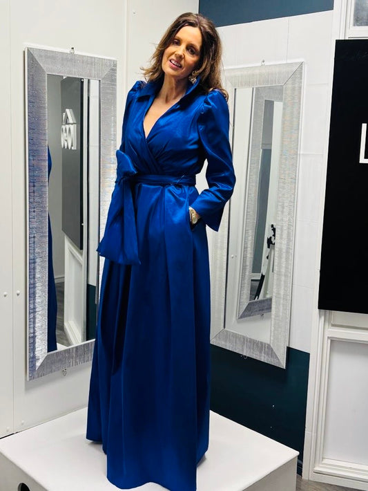 Blue belted wrap dress