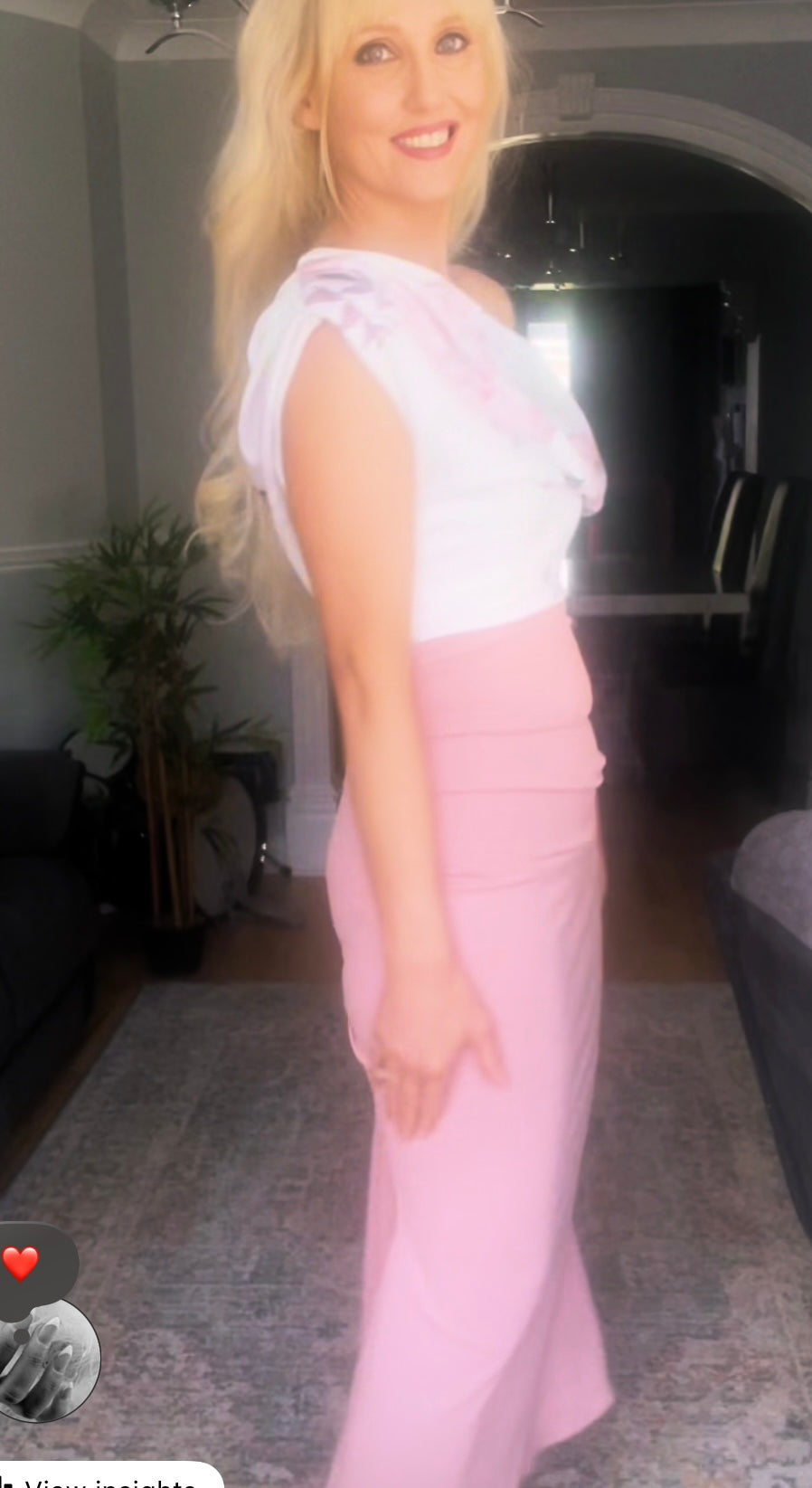 Two tone blush and white Bardot dress
