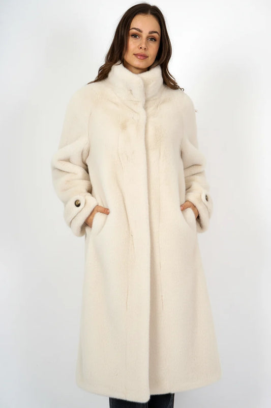 Full length faux fur coat in winter white