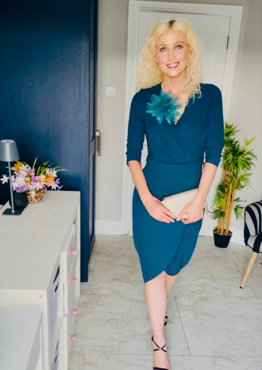 Forest green dress with adjustable flower detail