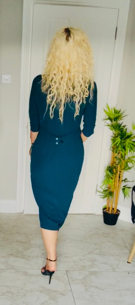 Forest green dress with adjustable flower detail