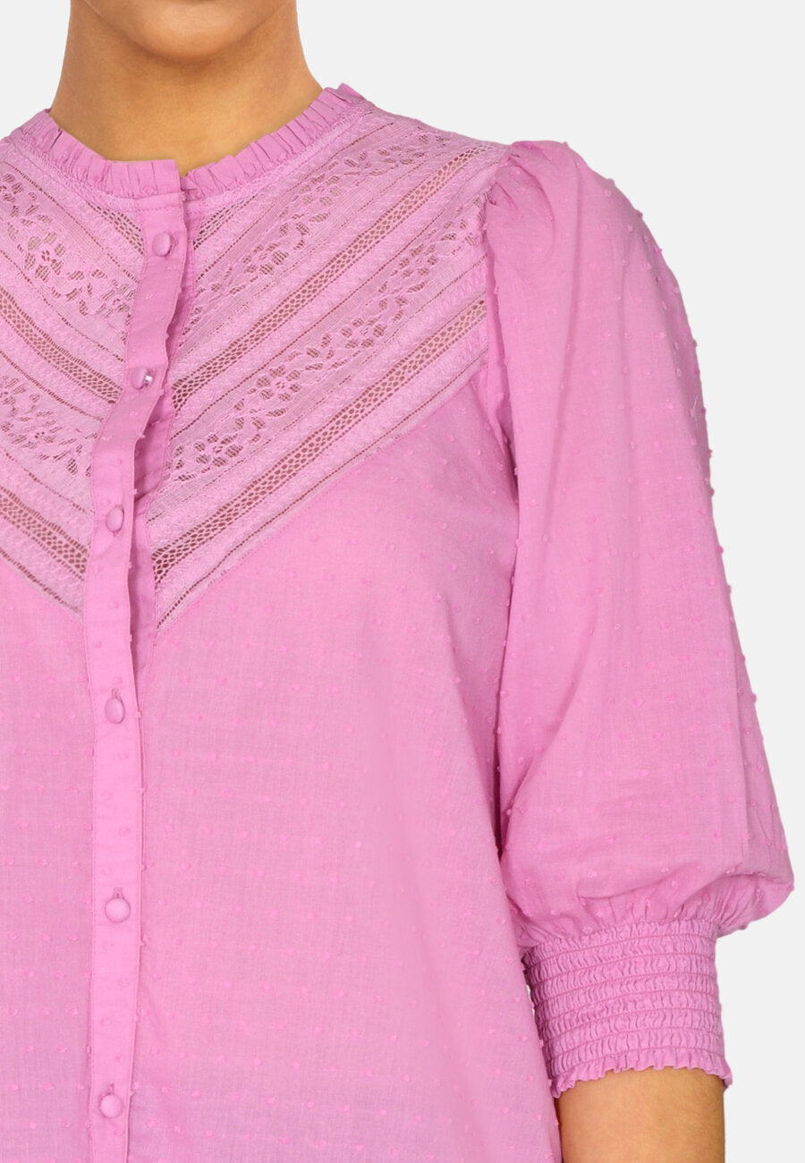 Pink cotton blouse with feminine lace detail