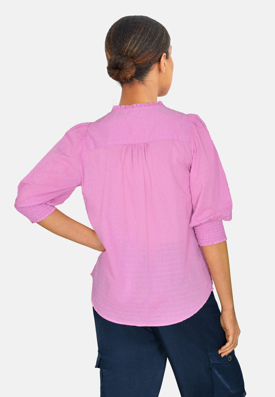 Pink cotton blouse with feminine lace detail