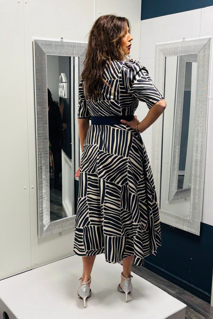 Navy stripe dress with belt