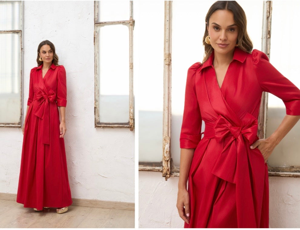 Red full skirt dress