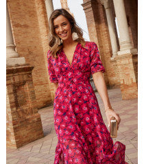 Rose red flower pattern dress