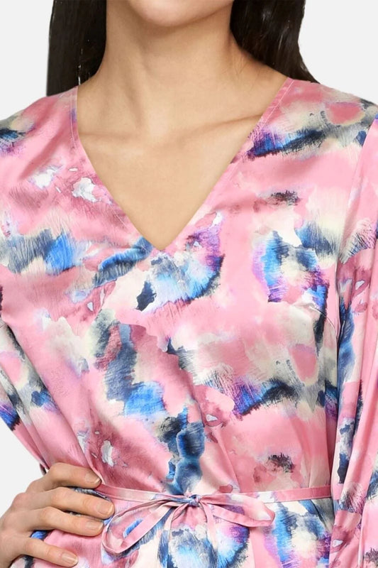 Danish v neck pink pattern dress