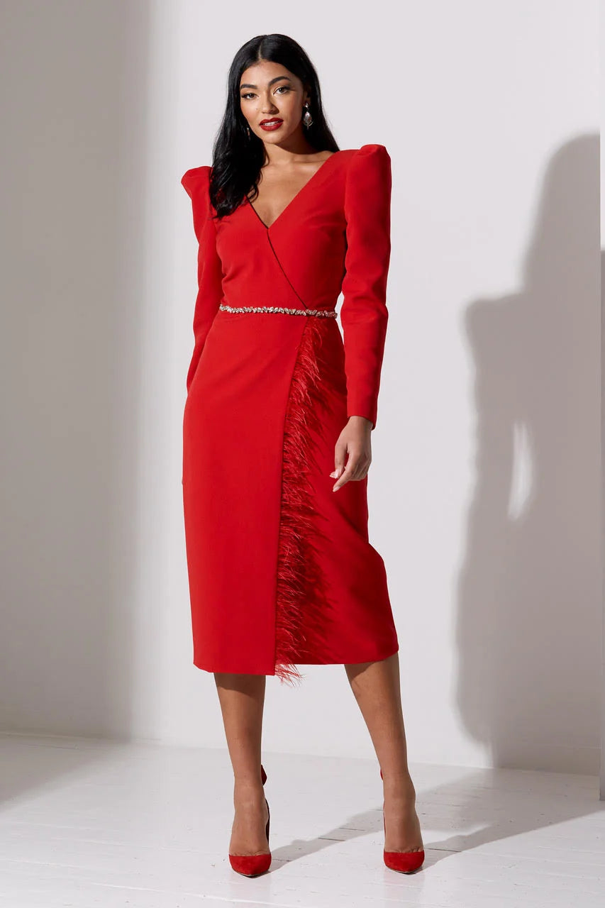 Vivienne Feather dress in red