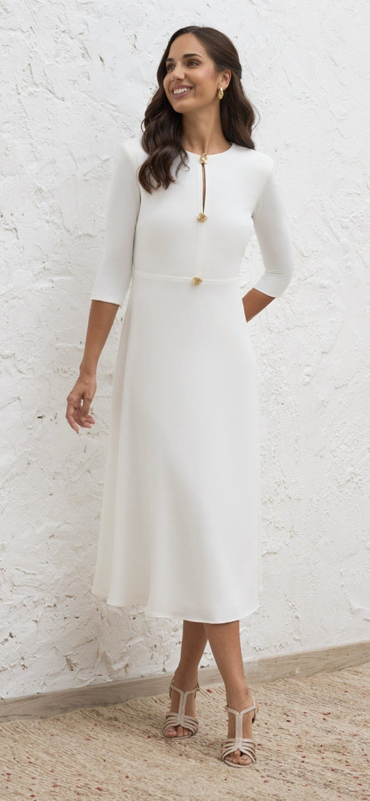 White Dress with Gold detail.