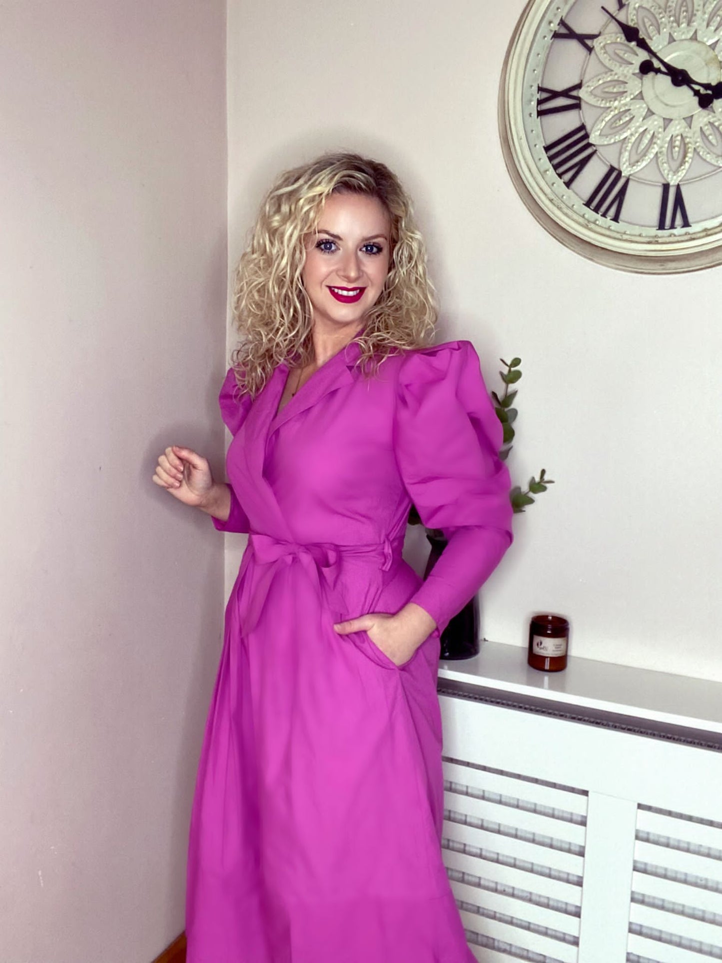 Closet London Pink Puff Sleeve Wrap Dress