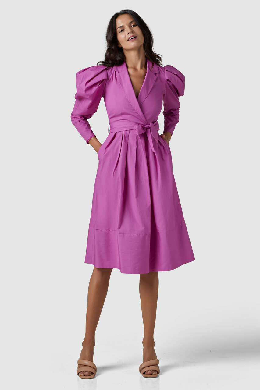 Closet London Pink Puff Sleeve Wrap Dress