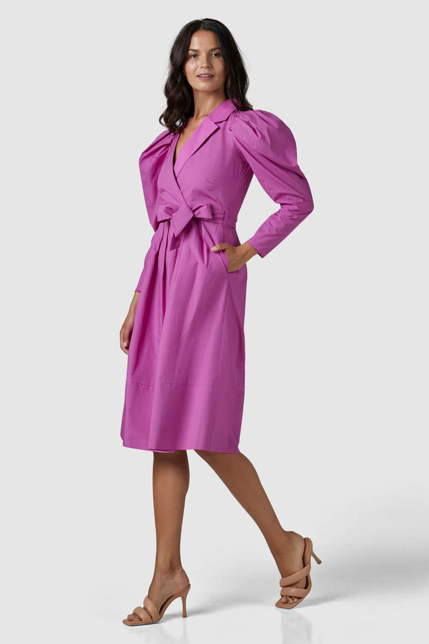 Closet London Pink Puff Sleeve Wrap Dress