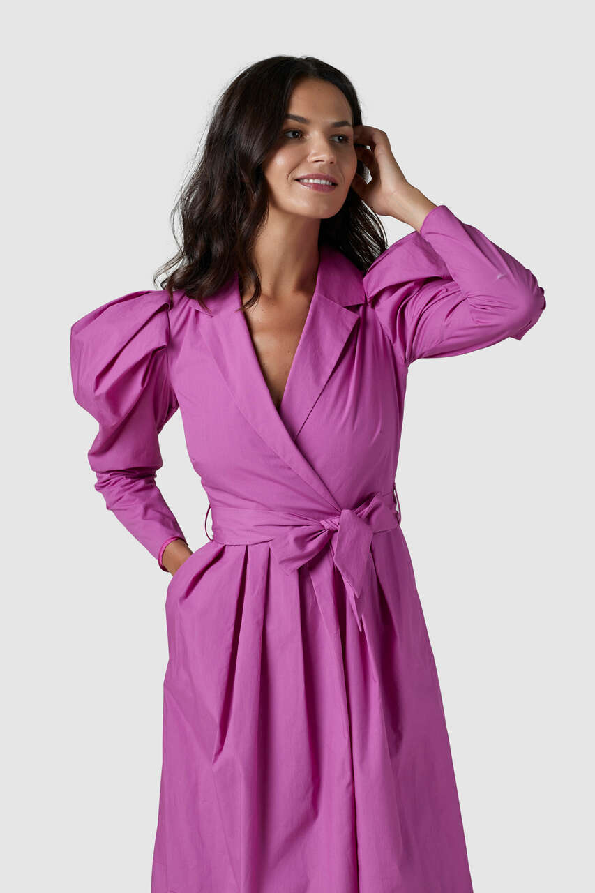 Closet London Pink Puff Sleeve Wrap Dress