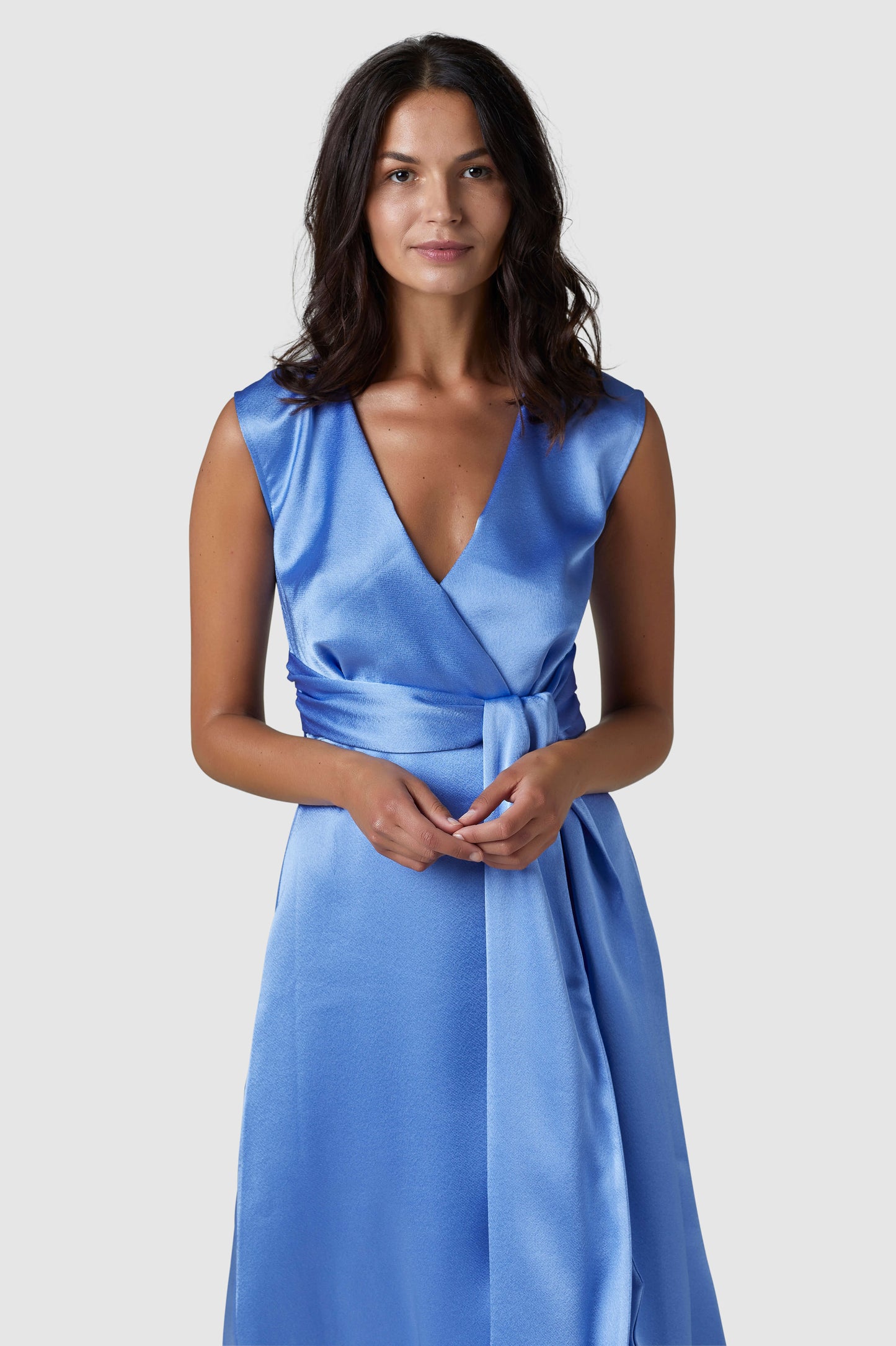 Closet London Blue Wrap A-Line Midi Dress