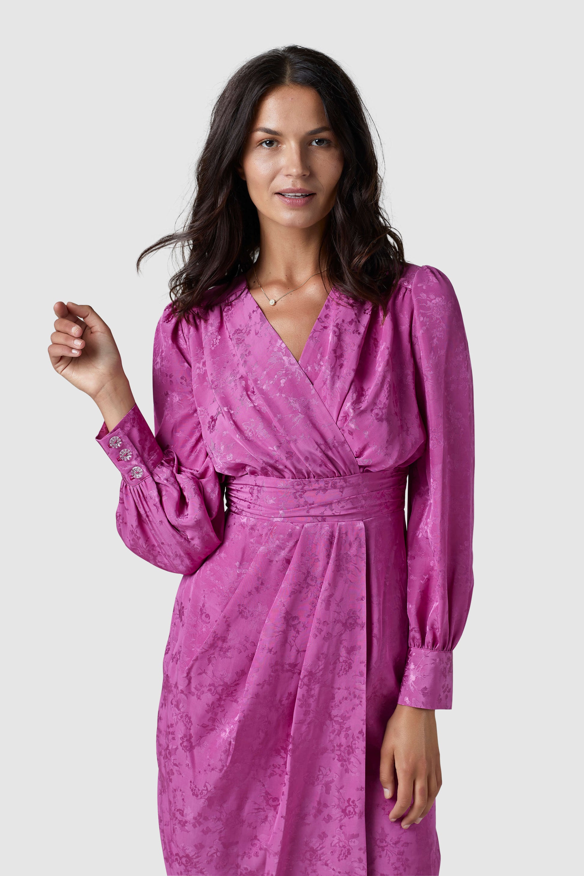 Closet London Pink Floral Jacquard Wrap Pencil Dress