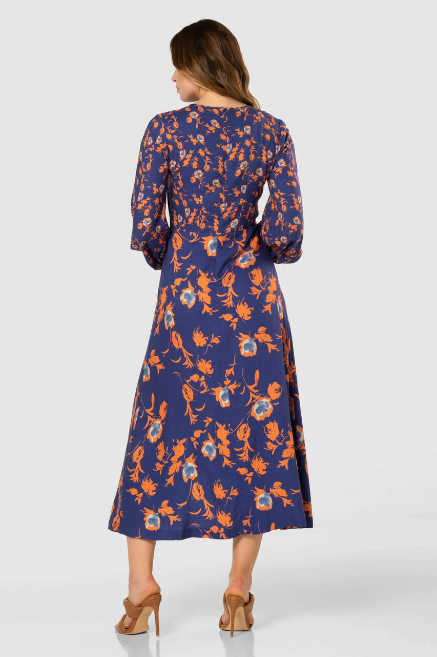 Closet London Blue Floral Print Gathered neck floral print dress