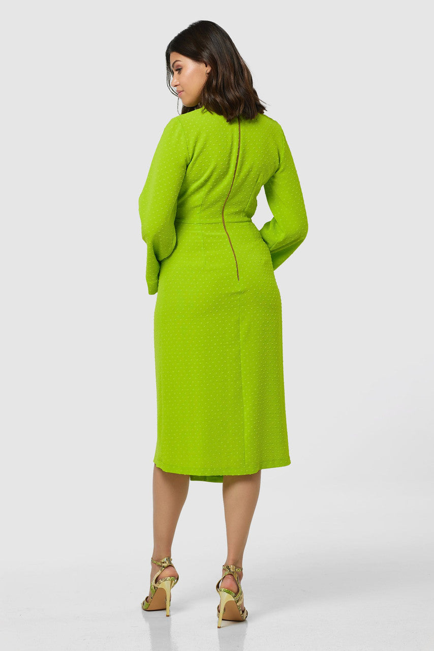 CLOSET LONDON LIME GREEN WRAP MIDI DRESS