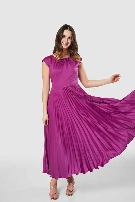 CLOSET LONDON PURPLE PLEATED MIDI DRESS