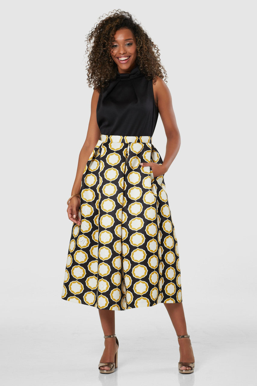 CLOSET LONDON BLACK 2-IN-1 FULL SKIRT PRINT MIDI DRESS