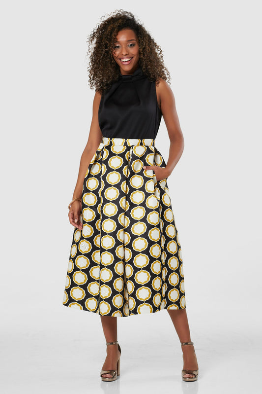CLOSET LONDON BLACK 2-IN-1 FULL SKIRT PRINT MIDI DRESS