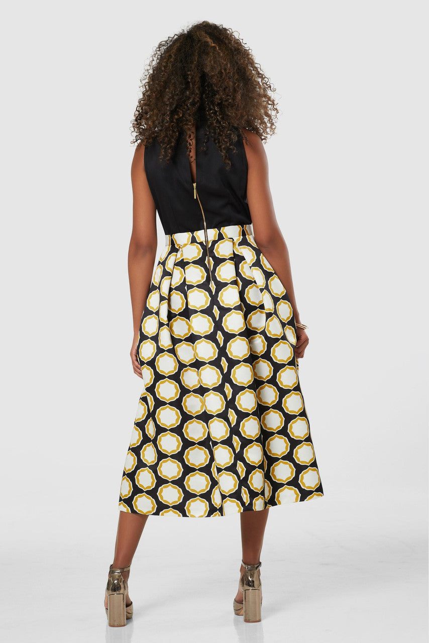 CLOSET LONDON BLACK 2-IN-1 FULL SKIRT PRINT MIDI DRESS