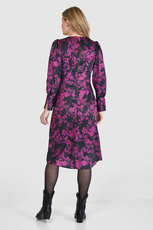 CLOSET LONDON BLACK FLORAL PRINT TIE WRAP MIDI DRESS