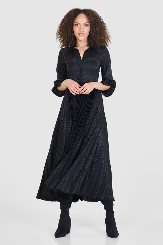 CLOSET LONDON BLACK JACQUARD PLEATED MIDI DRESS