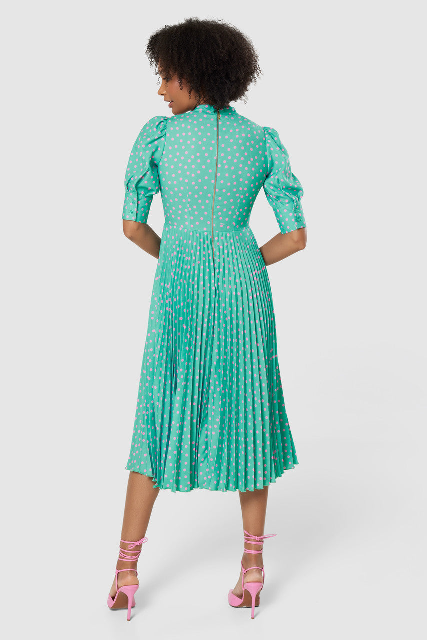 CLOSET LONDON MINT GREEN POLKA PRINT PLEATED DRESS