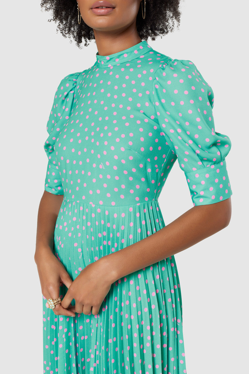 CLOSET LONDON MINT GREEN POLKA PRINT PLEATED DRESS