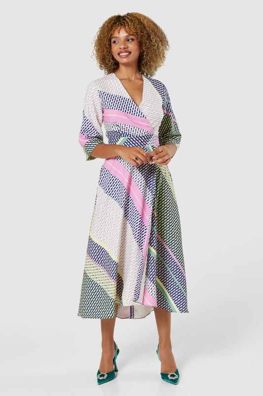 CLOSET LONDON LIME GREEN HIGH-LOW WRAP MIDI DRESS