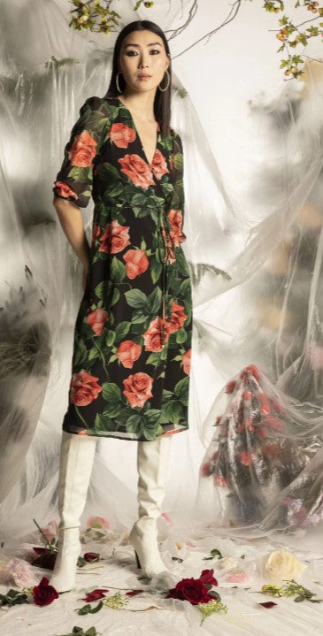 Le Sarte Del Sole Rose Print Wrap Dress