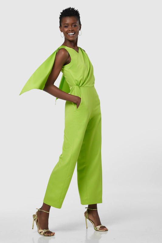 Closet London lime green drape jumpsuit