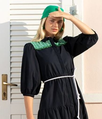 H2O Navy Shirt dress with Tweed detail